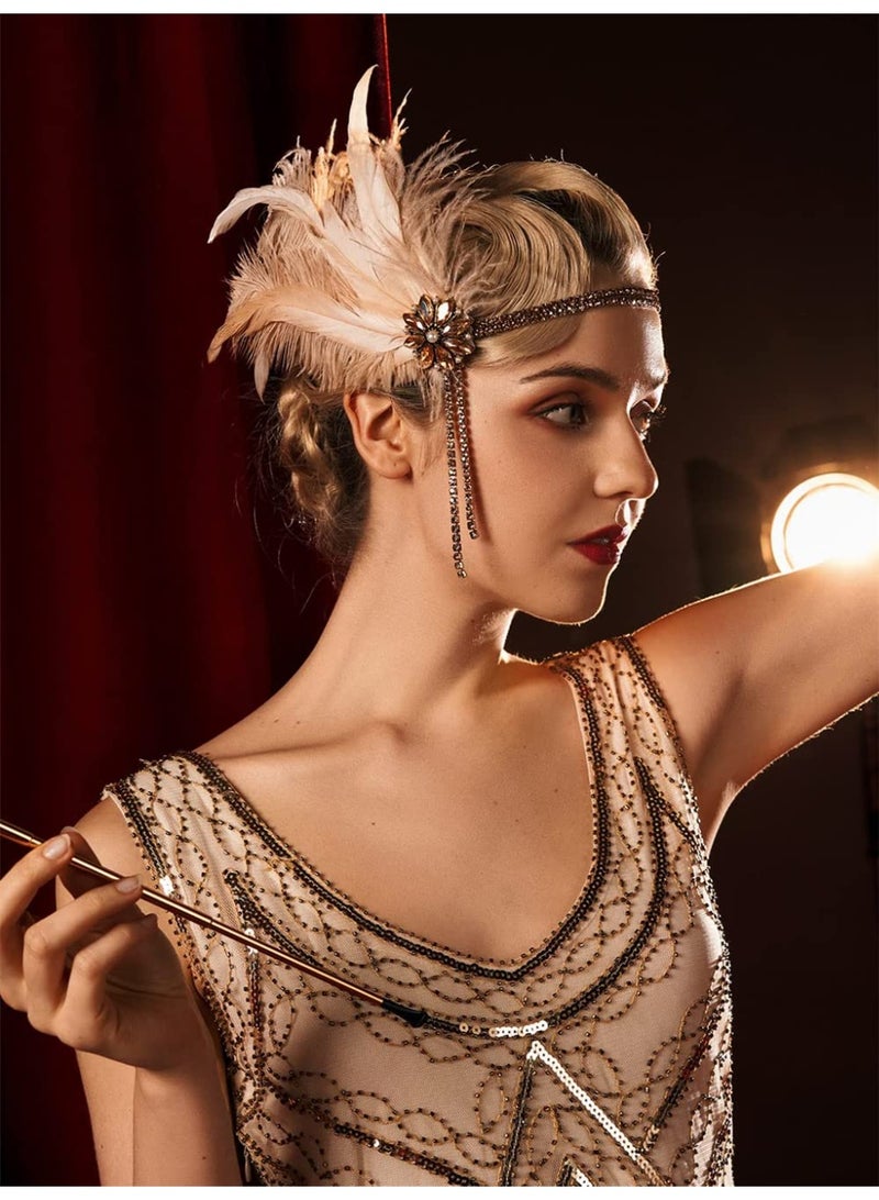 1920 Flapper Headband with Feathers and Rhinestones – Art Deco Headpiece for Gatsby Party, Wedding, and Prom - Image 3