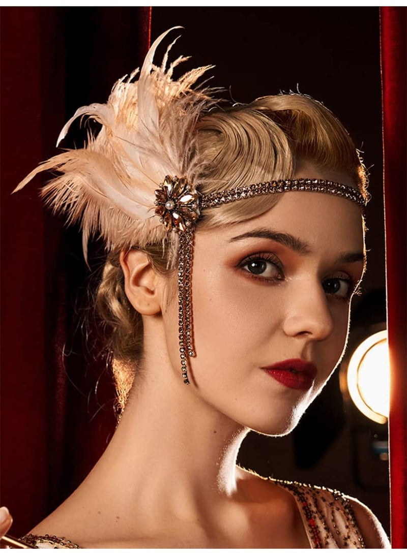 1920 Flapper Headband with Feathers and Rhinestones – Art Deco Headpiece for Gatsby Party, Wedding, and Prom - Image 2