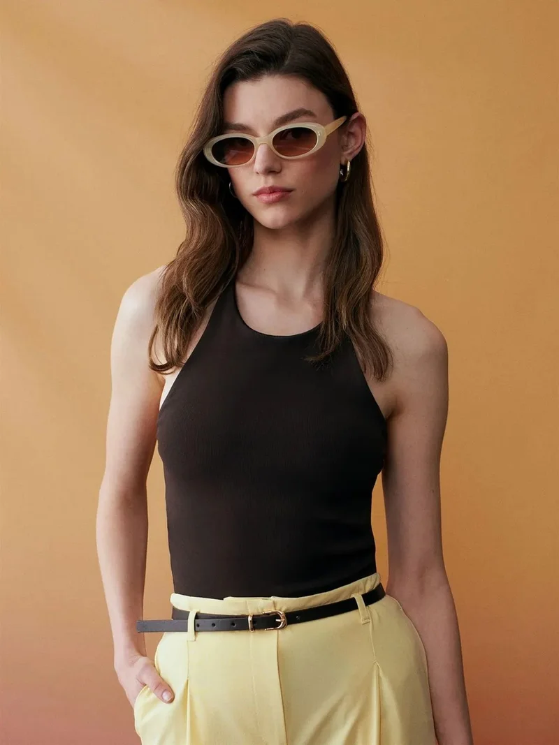 ديلفين DILVIN Slim Fit Halterneck Jersey Blouse