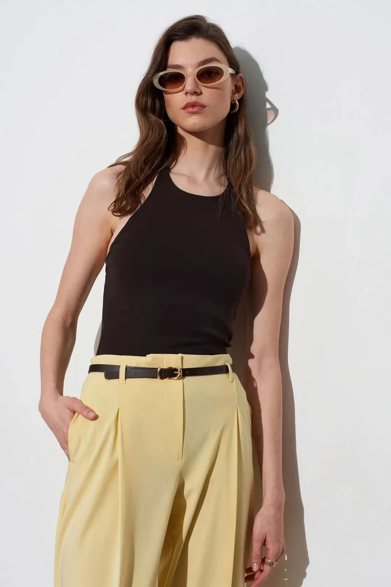 Dilvin Black DILVIN Slim Fit Halterneck Jersey Blouse for Women | Best Price UAE
