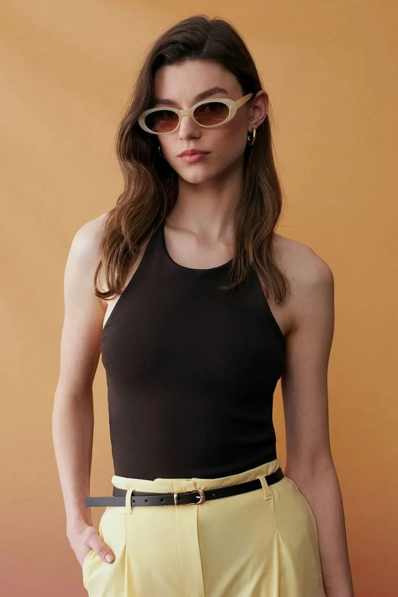 ديلفين DILVIN Slim Fit Halterneck Jersey Blouse