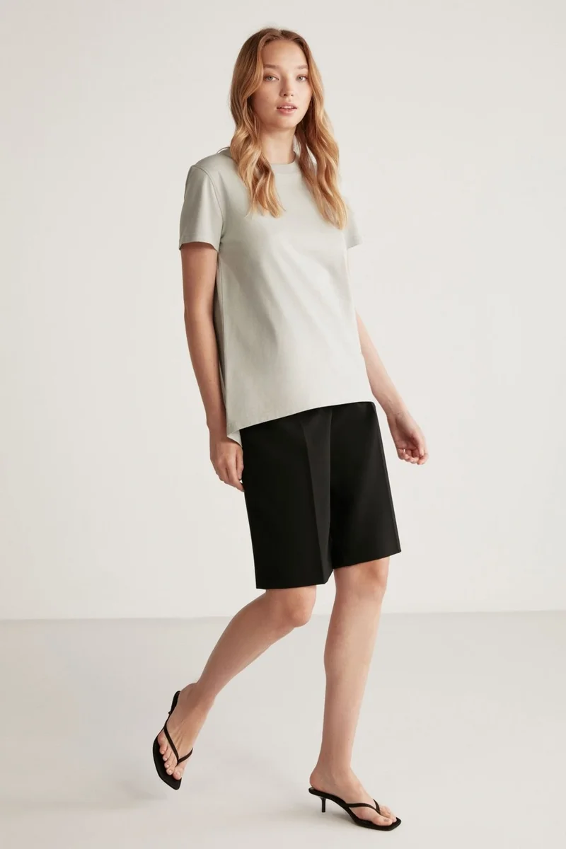 جريميلانج Samantha Women's Comfort Fit 100% Organic Cotton Basic Knitted Light Grey T-shirt