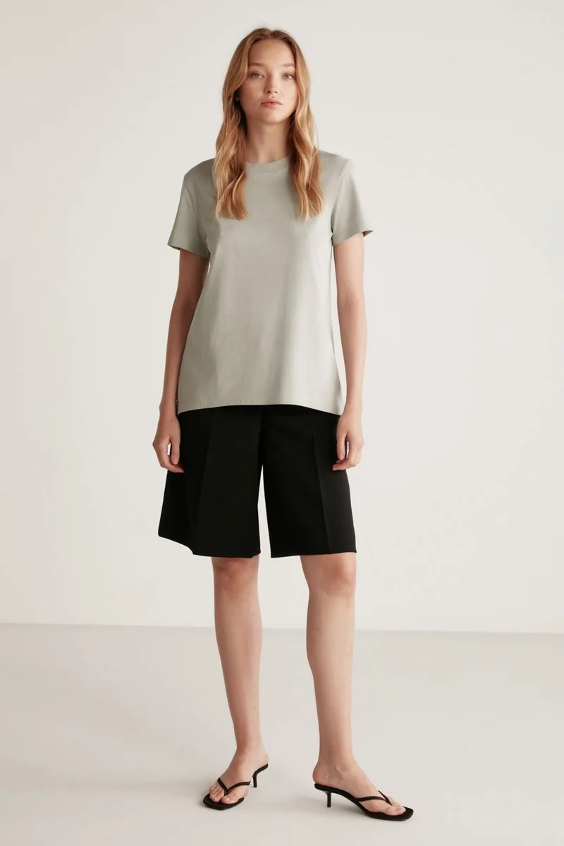 جريميلانج Samantha Women's Comfort Fit 100% Organic Cotton Basic Knitted Light Grey T-shirt