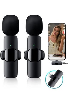 2 PCS Professional Wireless Lavalier Microphone for iPhone iPad only, Cordless Bluetooth Lapel Microphone for YouTube/Facebook Live Stream, TikTok Vlog (No App and Bluetooth Required)·