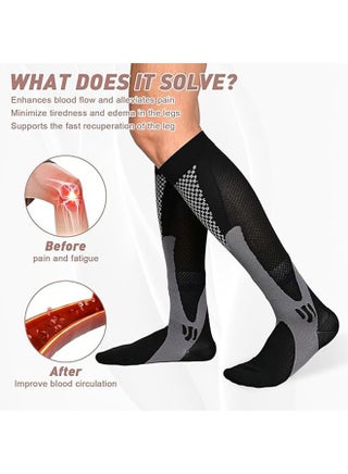 3 Pairs Sport Compression Socks Men Women, Compression Stocking Nurse Socks for Edema Travel(White, Blue, Black) - view 2