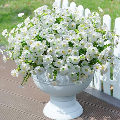 Ivydale Artificial Flowers Fake Plants for Outdoors Decoration, 12 Bundles White Silk Morning Glory with Eucalyptus Realistic UV Resistant Faux Flowers for Outside Planter Porch Yard Patio Garden Home Indoor - Image 3