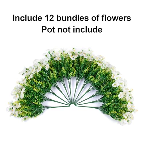 Ivydale Artificial Flowers Fake Plants for Outdoors Decoration, 12 Bundles White Silk Morning Glory with Eucalyptus Realistic UV Resistant Faux Flowers for Outside Planter Porch Yard Patio Garden Home Indoor - Image 5