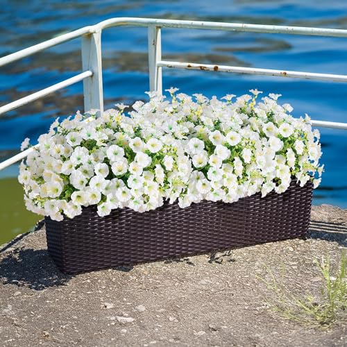 Ivydale Artificial Flowers Fake Plants for Outdoors Decoration, 12 Bundles White Silk Morning Glory with Eucalyptus Realistic UV Resistant Faux Flowers for Outside Planter Porch Yard Patio Garden Home Indoor - Image 4