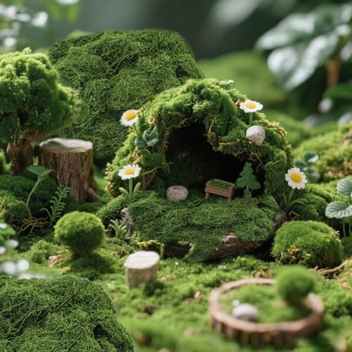 MGLIFEUL 12OZ Artificial Fake Moss for Crafts Plants Indoor with Non-Stick Gloves and Tweezers，Preserved Green Plant Faux Craft Moss Musgo for Fairy Garden Indoor Outdoor Home Decorating Model Making - Image 5