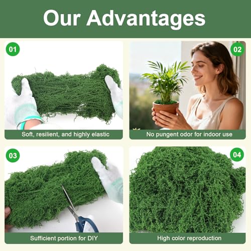 MGLIFEUL 12OZ Artificial Fake Moss for Crafts Plants Indoor with Non-Stick Gloves and Tweezers，Preserved Green Plant Faux Craft Moss Musgo for Fairy Garden Indoor Outdoor Home Decorating Model Making - Image 4