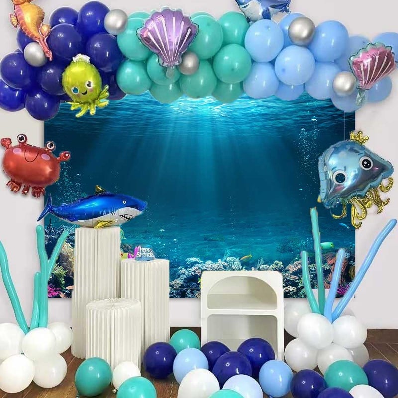 Sensfun 7x5ft Underwater World Backdrop Fabric Under The Sea Photography Backdrops Tropical Fish Coral Deep Ocean Sunlight Seabed Background Undersea Baby Shower Birthday Party Decoration Photo Props - Image 4