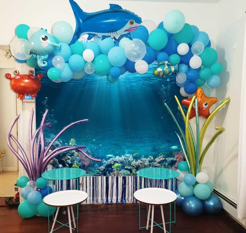 Sensfun 7x5ft Underwater World Backdrop Fabric Under The Sea Photography Backdrops Tropical Fish Coral Deep Ocean Sunlight Seabed Background Undersea Baby Shower Birthday Party Decoration Photo Props - Image 2