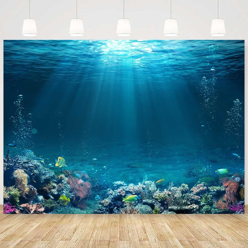 Sensfun 7x5ft Underwater World Backdrop Fabric Under The Sea Photography Backdrops Tropical Fish Coral Deep Ocean Sunlight Seabed Background Undersea Baby Shower Birthday Party Decoration Photo Props - Image 1