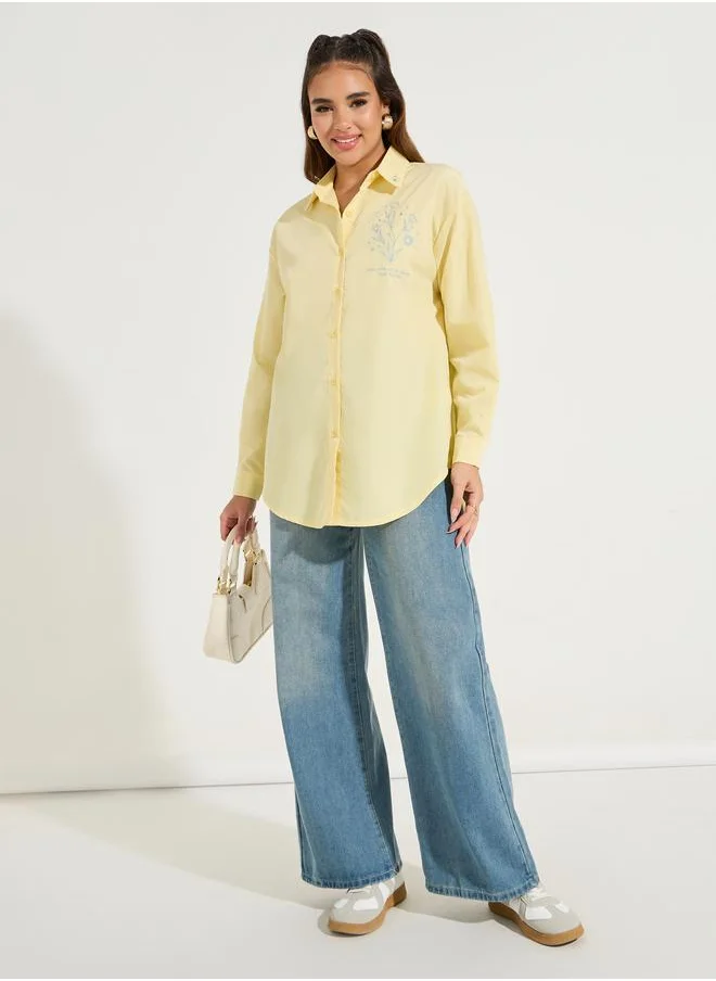 Styli Oversized Embroidery Detail Button Down Shirt