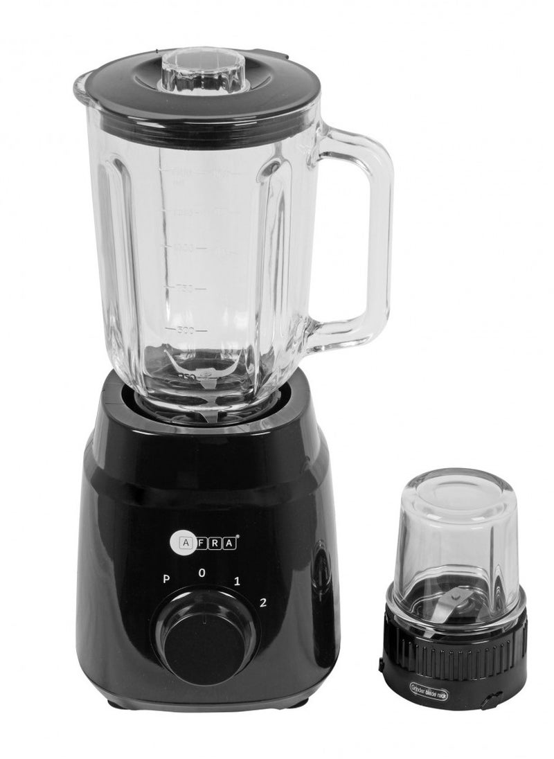 AFRA - 2-in-1 Blender with Grinder | 1.5L Glass Jar | 600W | 2-Speed + Pulse | Ice Crushing Blades | Overheat Protection | AF-600BLBK | Black | 2-Year Warranty - Image 1