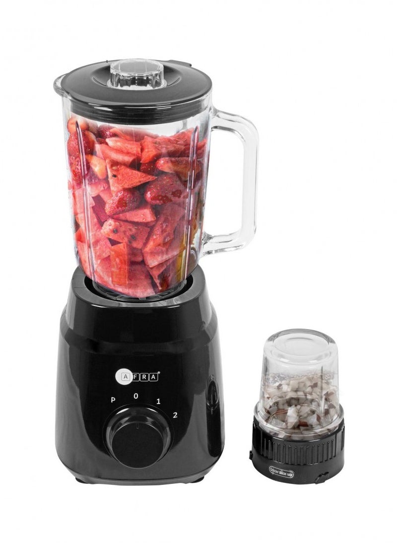 AFRA - 2-in-1 Blender with Grinder | 1.5L Glass Jar | 600W | 2-Speed + Pulse | Ice Crushing Blades | Overheat Protection | AF-600BLBK | Black | 2-Year Warranty - Image 1