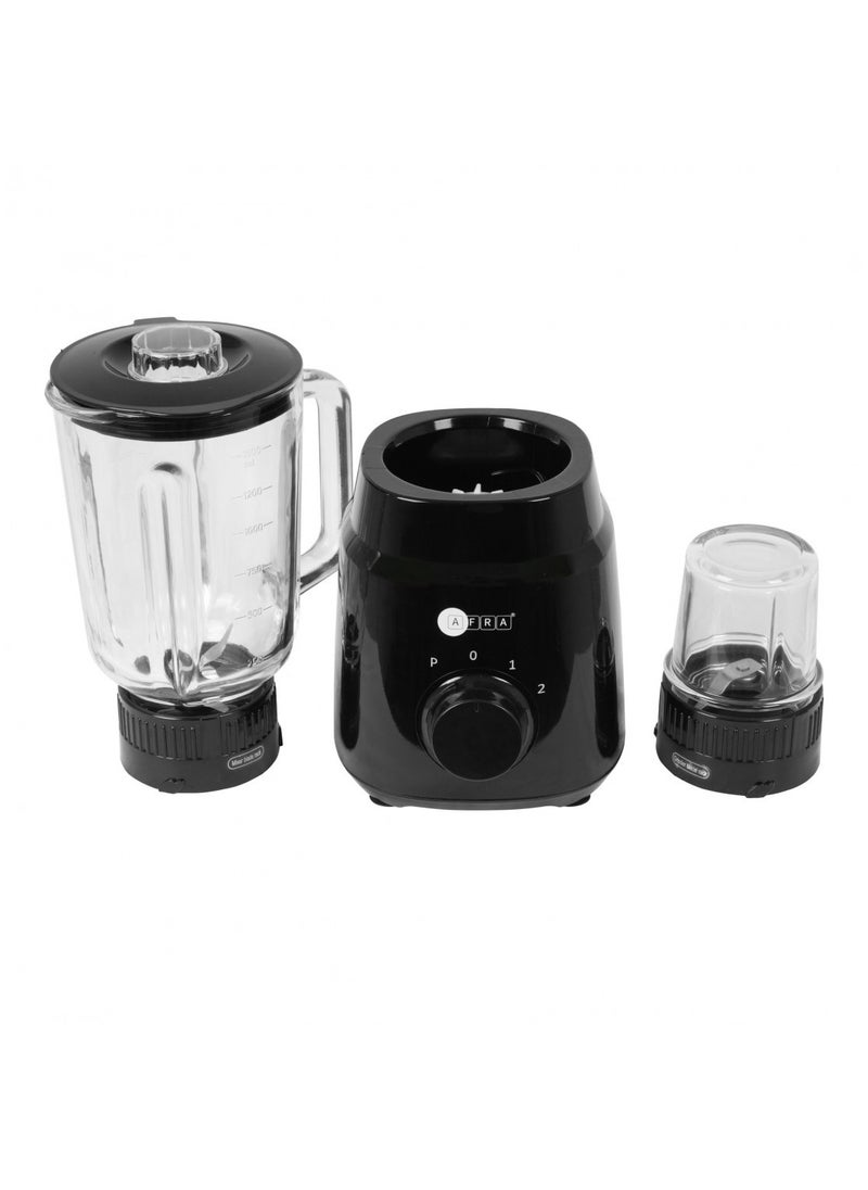 AFRA - 2-in-1 Blender with Grinder | 1.5L Glass Jar | 600W | 2-Speed + Pulse | Ice Crushing Blades | Overheat Protection | AF-600BLBK | Black | 2-Year Warranty - Image 1