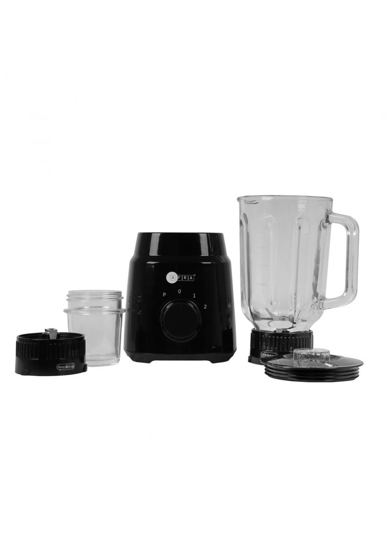 AFRA - 2-in-1 Blender with Grinder | 1.5L Glass Jar | 600W | 2-Speed + Pulse | Ice Crushing Blades | Overheat Protection | AF-600BLBK | Black | 2-Year Warranty - Image 1