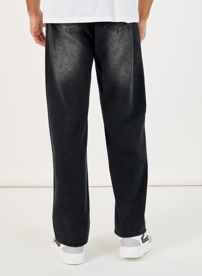 Styli Styli Cotton Stretch Mid Wash Relaxed Fit Jeans