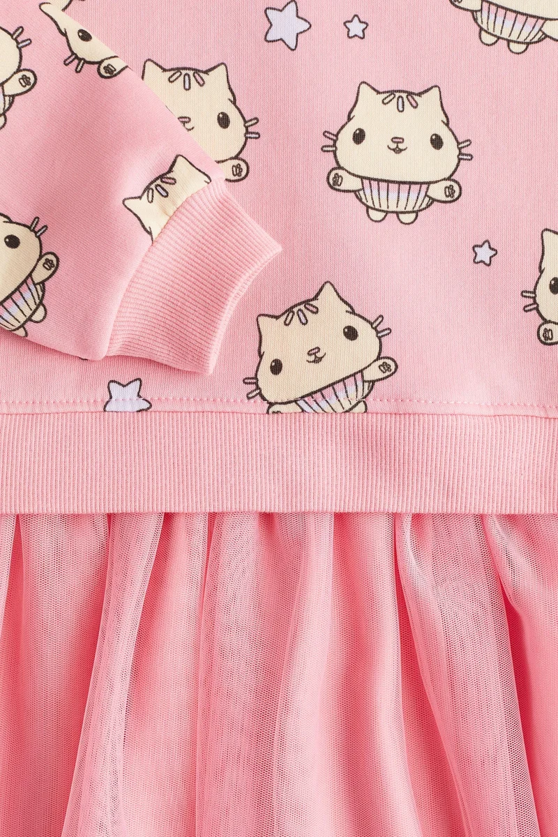 اتش اند ام Printed tulle-skirt sweatshirt dress