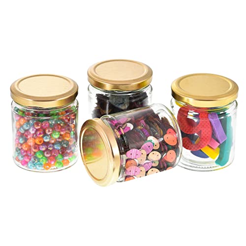 MACHAK glass jars | containers for kitchen storage set | glass jar for kitchen | with Rust Free Air Tight Golden Lid | 200ml (Pack of 4) - Image 1