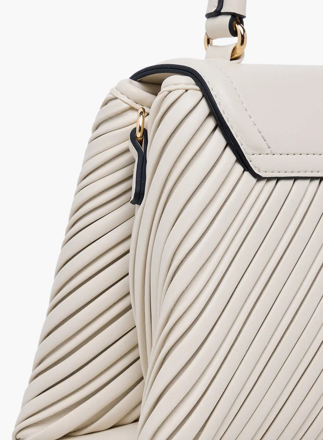 Celeste Pleated Satchel Bag with Grab Handle and Button Closure