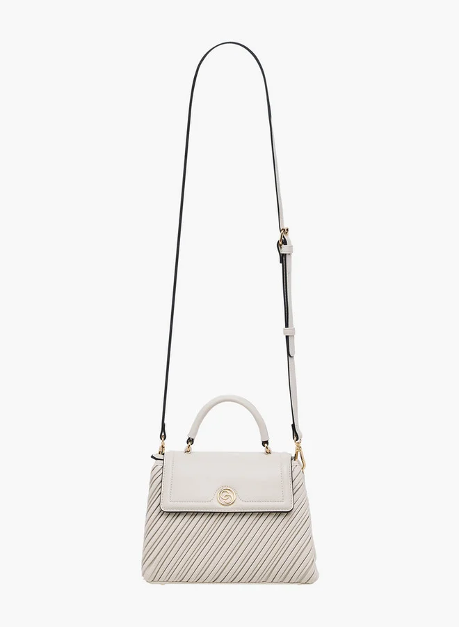 Celeste Pleated Satchel Bag with Grab Handle and Button Closure