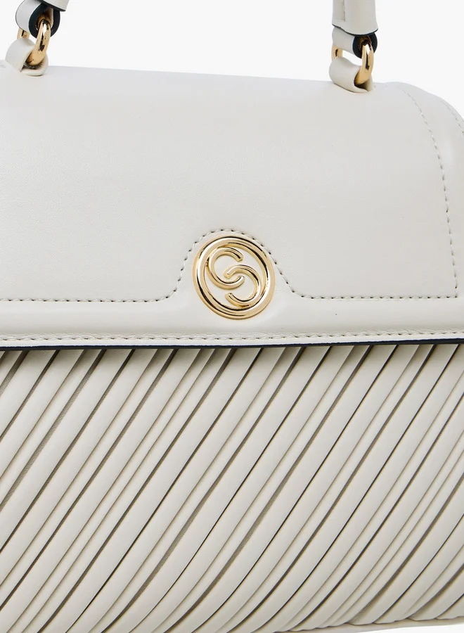 Celeste Pleated Satchel Bag with Grab Handle and Button Closure