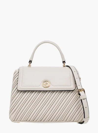 Celeste Pleated Satchel Bag with Grab Handle and Button Closure