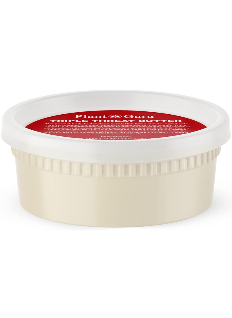 Plant Guru Triple Threat Body Butter 8 oz  Blend of Shea Mango  Coconut Oil  100 Pure Natural Raw Unrefined Moisturizer For Dry Skin Face And Hair Great For Lip Balm and Soap Making 