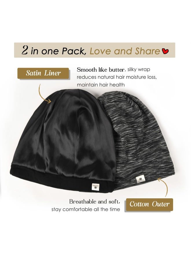 YANIBEST 2 Pcs Silk Bonnet Satin Bonnet Hair Bonnet for Sleeping - Adjustable Saty on Satin Lined Slouchy Beanie Hat for Women - Image 4