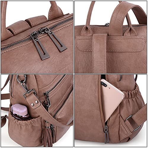 UTO Women Backpack Purse Leather Vegan Ladies Fashion Designer Rucksack Convertible Travel Shoulder Bag with Tassel - Image 5