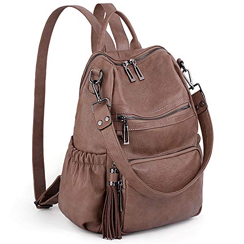 UTO Women Backpack Purse Leather Vegan Ladies Fashion Designer Rucksack Convertible Travel Shoulder Bag with Tassel - Image 1