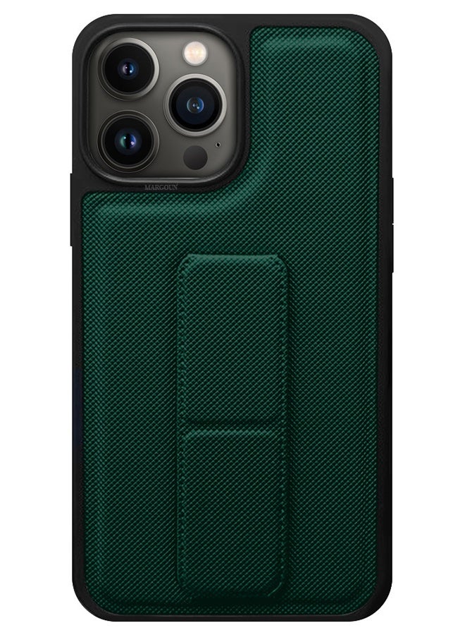 CATANES Shockproof Case with Integrated Hand Strap for iPhone 13 Pro Max - Foldable Kickstand and Anti-Drop Protection for Secure Grip and Hands-Free Viewing - Green - Image 2