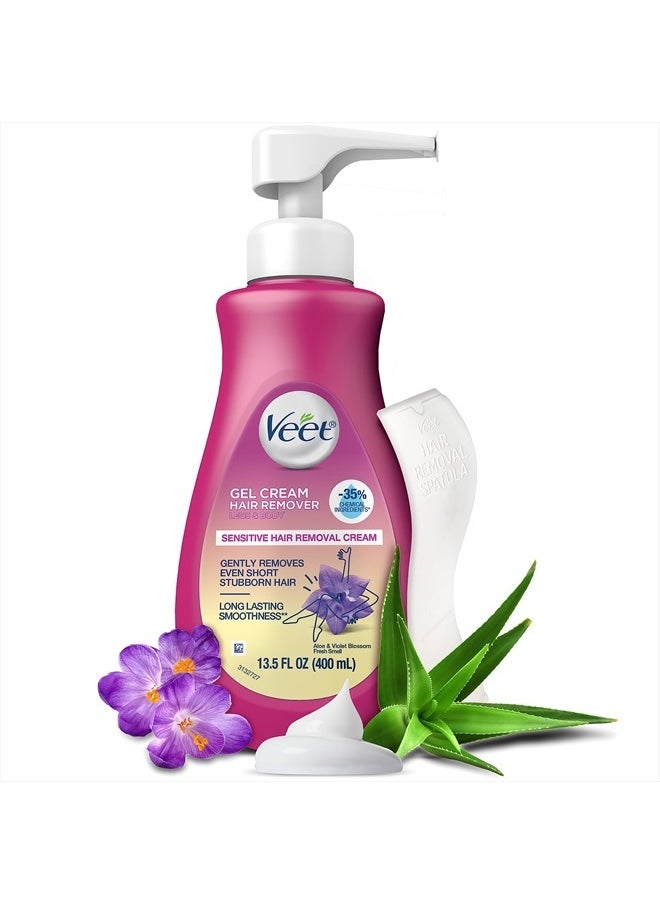 Veet مزيل الشعر، كريم إزالة الشعر فيت جل للبشرة الحساسة، 13.5 أونصة، تركيبة حساسة مع الصبار وفيتامين إي (عبوة من قطعة واحدة)  - Image 1