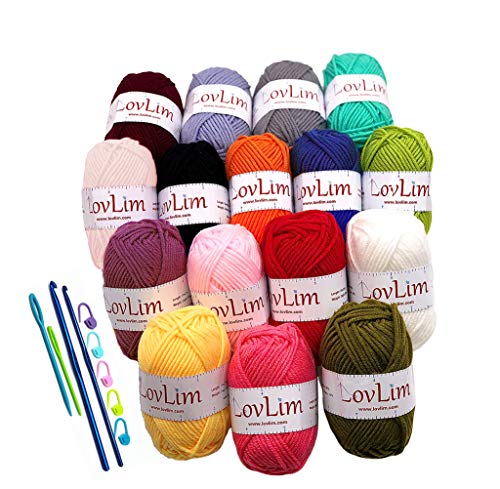 LovLim Crochet Yarn kit 16 Soft Cotton Yarn Skeins1000 Yards for Crochet and Knitting Free CrochetAmigurumi Patterns Craft DK Yarn Perfect Starter Kit