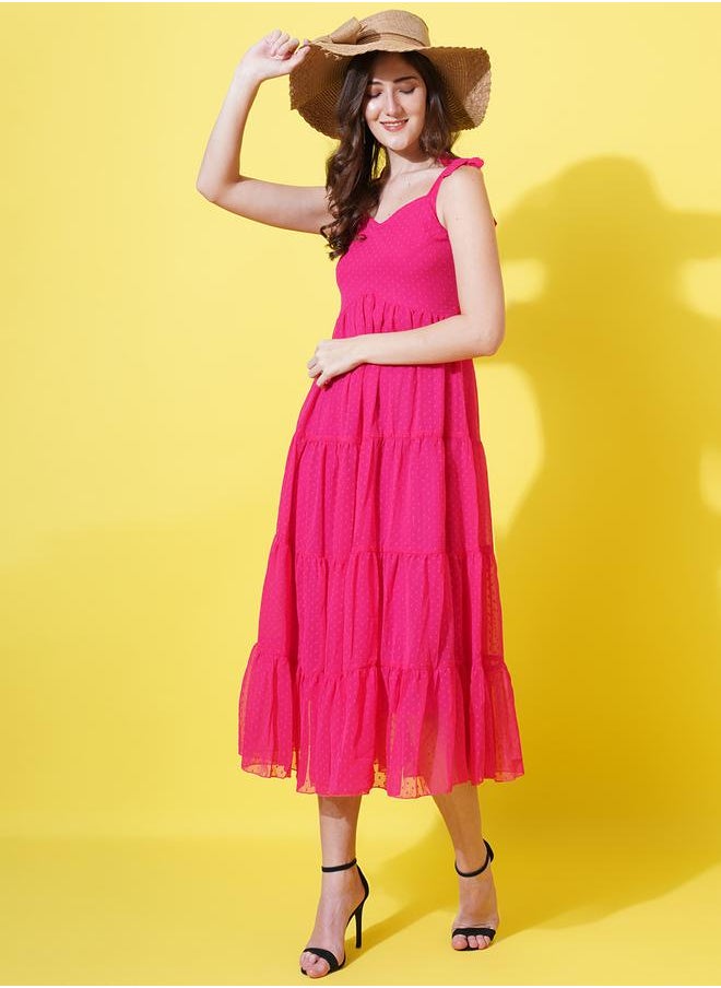 U&F - Dobby Sweetheart Neck Tiered Midi Dress by Styli - Image 1