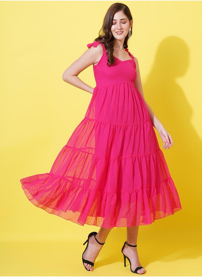 U&F - Dobby Sweetheart Neck Tiered Midi Dress by Styli - Image 1