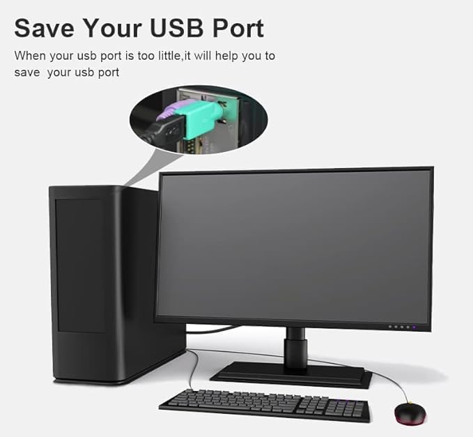QBM PS/2 to USB Converter, PS/2 to USB A Adapter Male to Female Keyboard PS/2 Jack to USB A Plug for Mouse and Keyboard, Replacement PS/2 Adapter.(Pack of 2) - Image 4