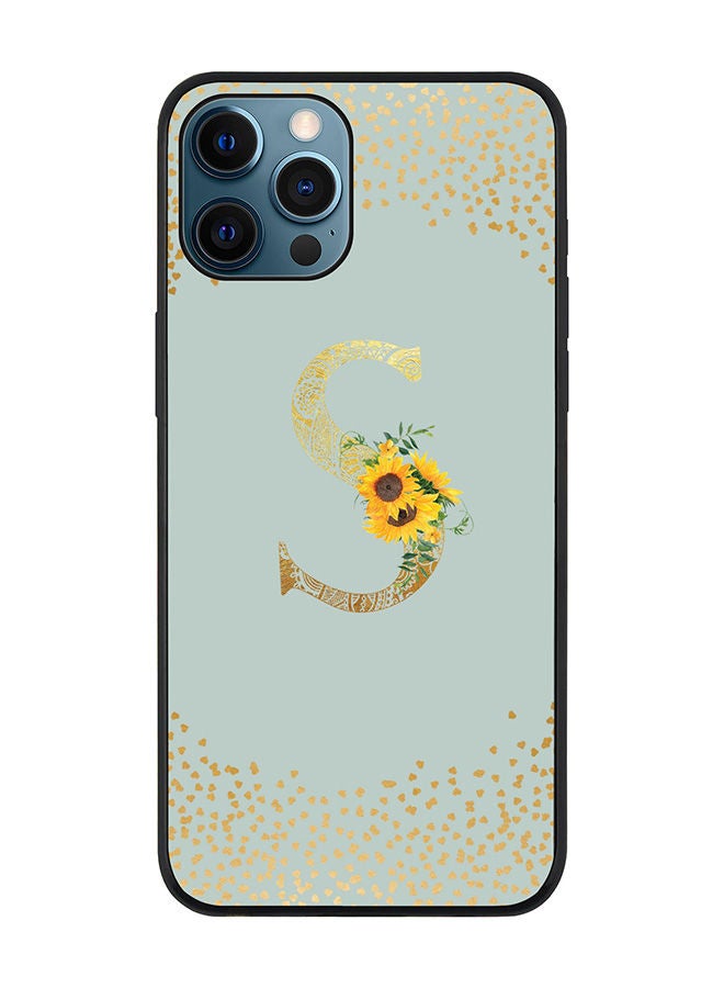 Rugged Black edge case for Apple iPhone 12 Pro Max Slim fit Soft Case Flexible Rubber Edges Anti Drop TPU Gel Thin Cover - Custom Monogram Initial Letter Floral Pattern Alphabet - S (Light Grey )