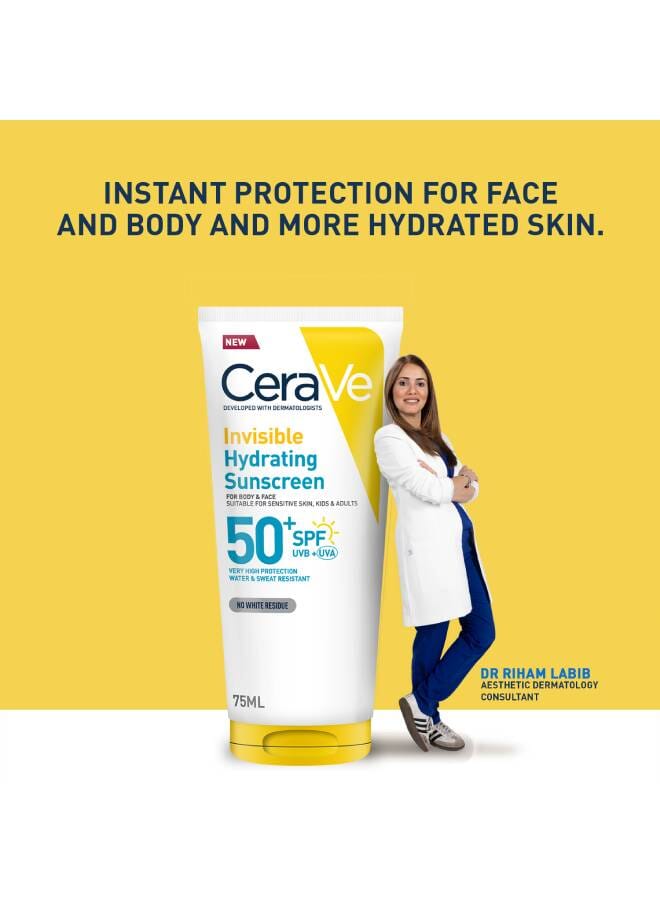 CeraVe Invisible Hydrating Sunscreen Body SPF 50+ Suitable for Adults & Kids 75ml 75ml - Image 2