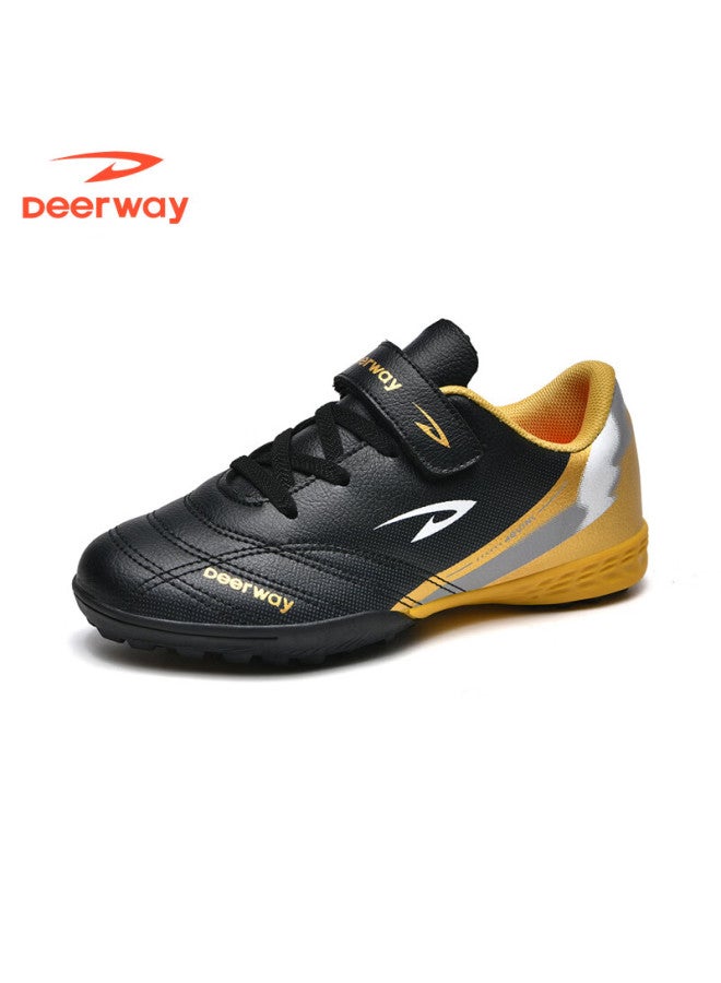 Deerway Kids Soccer Shoes Velcro Slip-on Boys Girls Primary School Tf Turf Non-slip Wear-resistant Black Gold Size 39 - Image 2