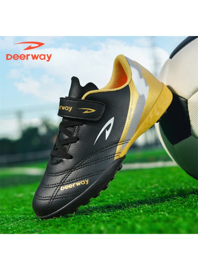 Deerway Kids Soccer Shoes Velcro Slip-on Boys Girls Primary School Tf Turf Non-slip Wear-resistant Black Gold Size 39 - Image 5
