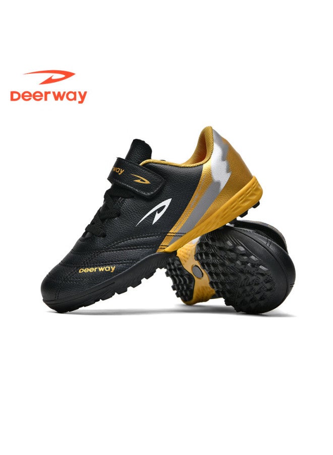 Deerway Kids Soccer Shoes Velcro Slip-on Boys Girls Primary School Tf Turf Non-slip Wear-resistant Black Gold Size 39 - Image 3