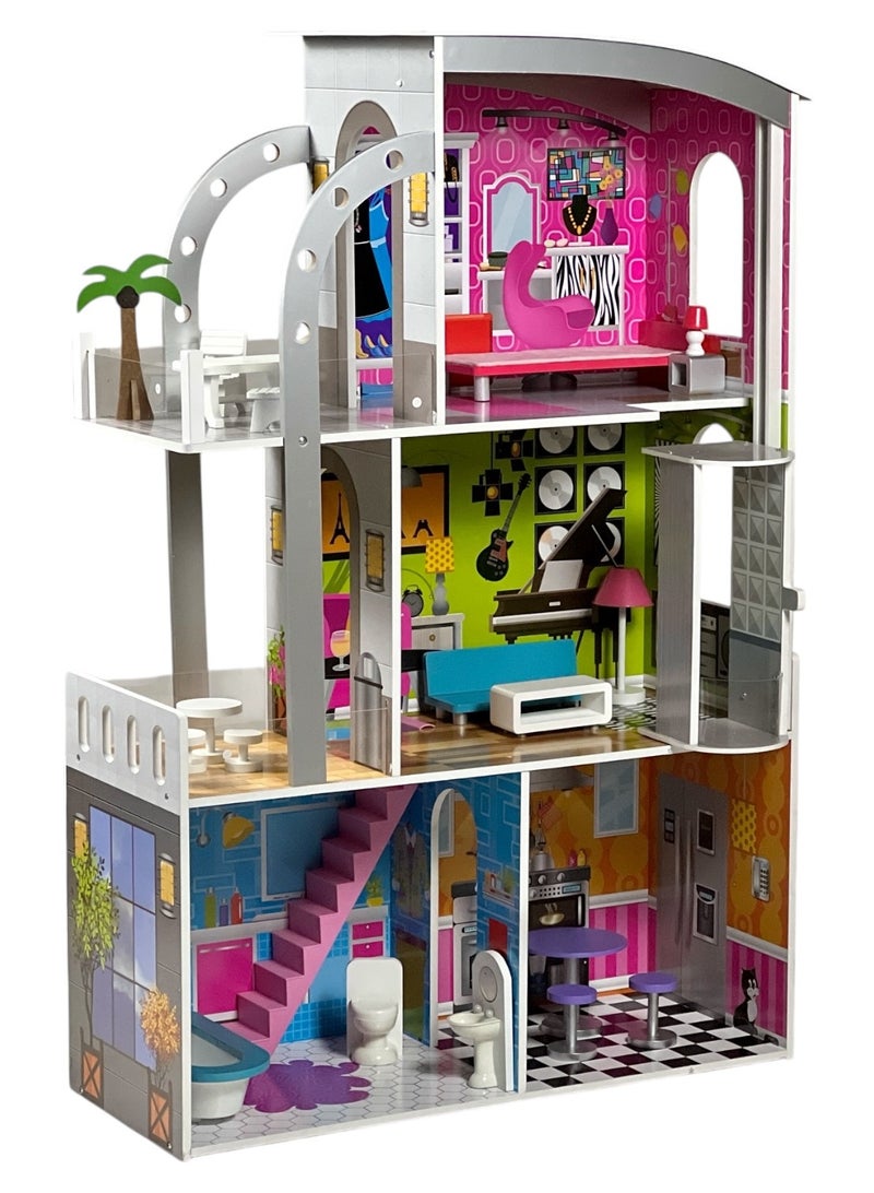 ALBADER Large Wooden Barbie Doll House 3 Floors with Furniture & Accessories, Big Dollhouse for Girls, Kids Wooden Doll House Playset TX1153, Educational Pretend Play Toy for Imaginative Role Play - Image 1