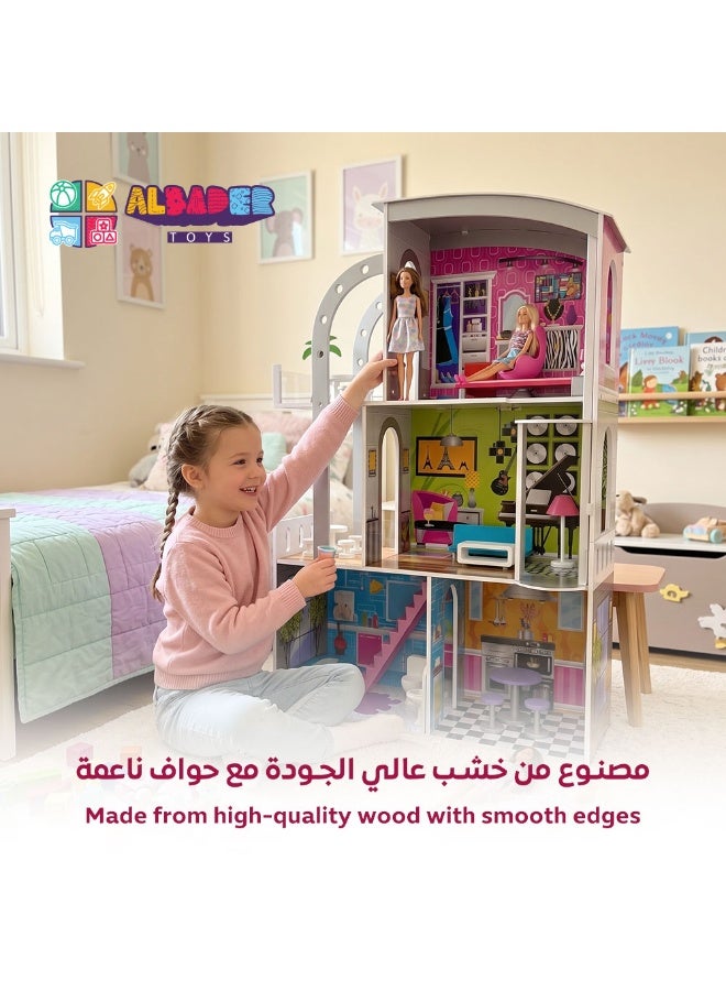 ALBADER Large Wooden Barbie Doll House 3 Floors with Furniture & Accessories, Big Dollhouse for Girls, Kids Wooden Doll House Playset TX1153, Educational Pretend Play Toy for Imaginative Role Play - Image 5