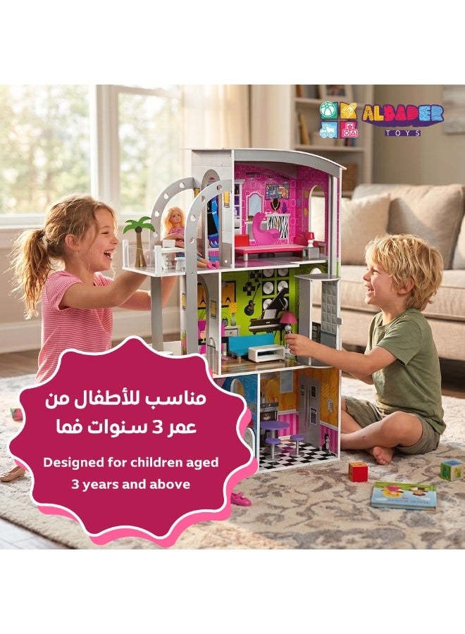 ALBADER Large Wooden Barbie Doll House 3 Floors with Furniture & Accessories, Big Dollhouse for Girls, Kids Wooden Doll House Playset TX1153, Educational Pretend Play Toy for Imaginative Role Play - Image 2
