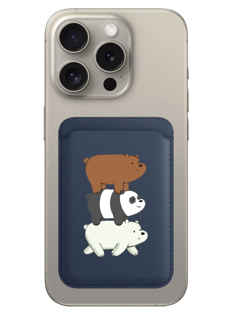 Theodor Magnetic Wallet, Compatible with MagSafe Wallet, for iPhone Wallet, for iPhone 16/15/14/13/12 Series, Not for iPhone 13/12 mini, 3 Card Holder, Vegan Leather, Navy - Three Panda-01 - Image 1