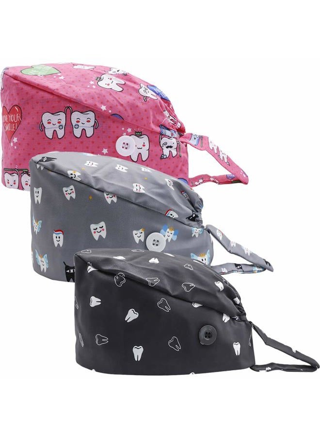 LUCKYBUNNY 3PCS Cute Teeth Working Cap with Button, Women Men Breathable Lace Up Sweatband Work Hat Hair Cover, Cute Teeth, One size - Image 1