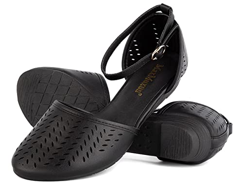 MaxMuxun Women's Ankle Strap Cage Closed Toe Flat Sandals Black Size 9 - Image 3